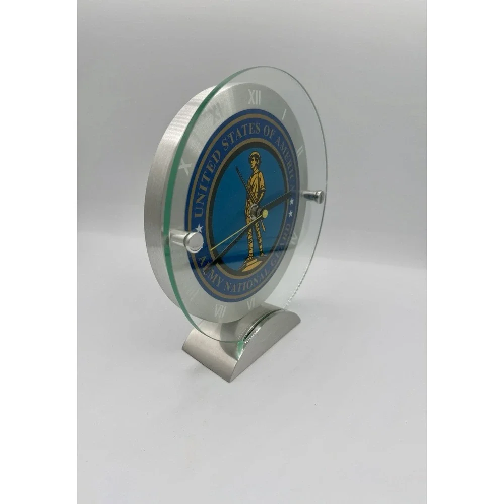 MERIDIAN U.S ARMY National Guard TROPHY CLOCK RARE SOLID ALUMINUM DAIL & Base